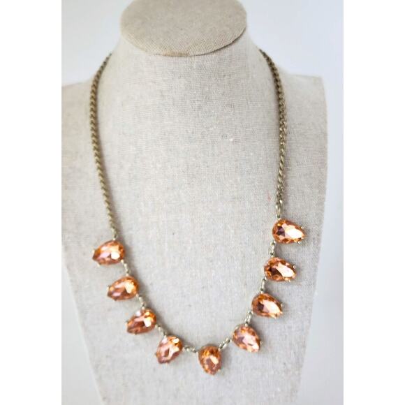 NECKLACE-LOFT-Pink/Apricot Color-Teardrop-Multi Rhinestones-Sparkle-Bling - Picture 2 of 12